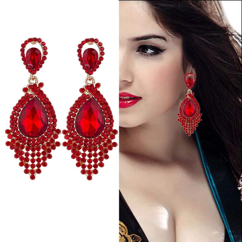 YINLI Long Full Red Rhinestone Crystal Dangle Chandelier Drop Earrings Fashion Jewelry (Style04) - Image 2